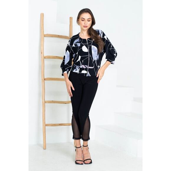 Women's Front Zip Copped Jacket Size M Abstract Black Print NWT Artex Fashions - Picture 5 of 5